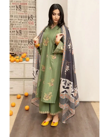 Soft Dhanak 3 Piece Embroidered with Printed pashmina wool Shawl