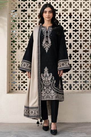 3 Piece Embroidered with Dhanak Embroidered Shawl