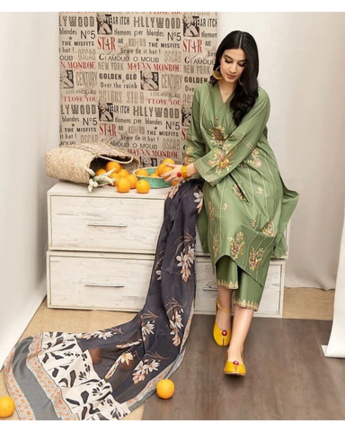 Soft Dhanak 3 Piece Embroidered with Printed pashmina wool Shawl