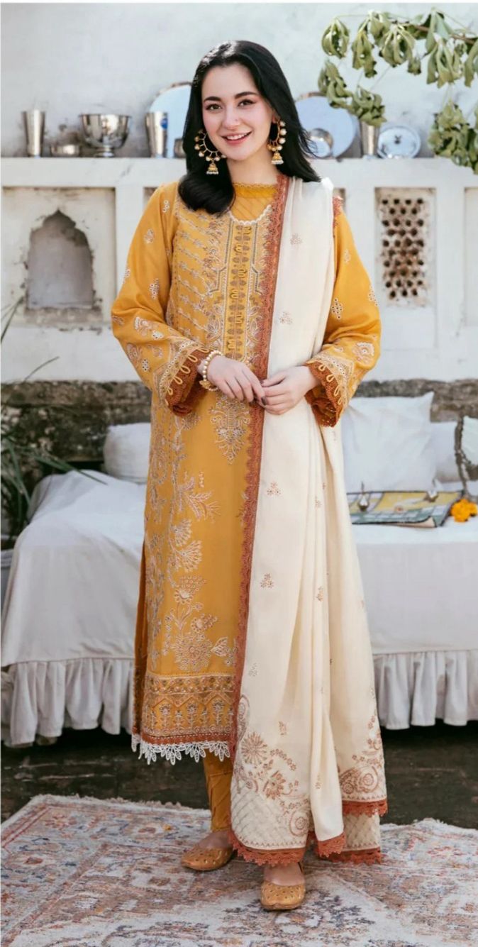 Elegant Dhanak 3 Piece Embroidered