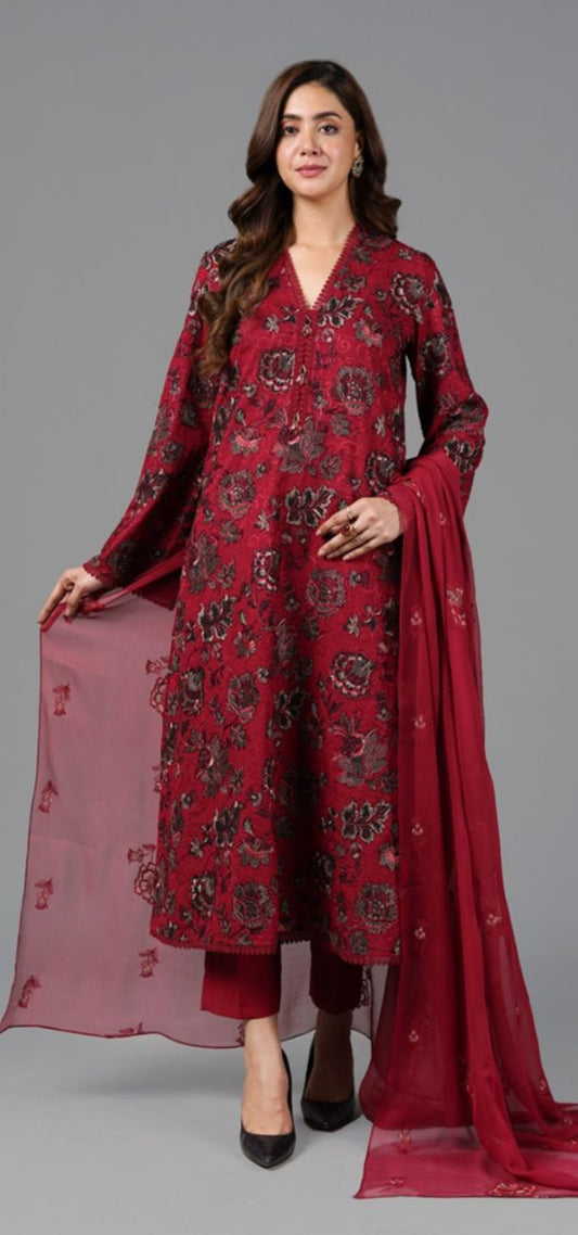 Premium Dhanak 3 Piece Embroidered