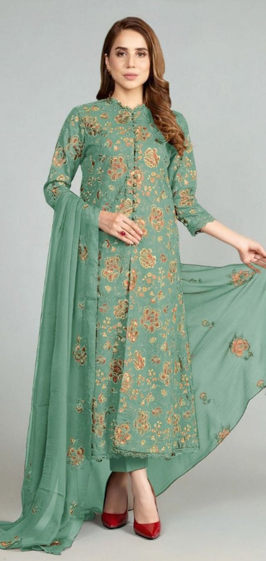 Elegant Dhanak 3 Piece Embroidered