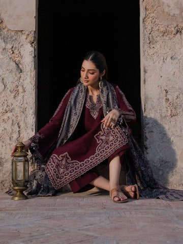 Soft Dhanak 3 Piece Embroidered with Printed pashmina wool Shawl