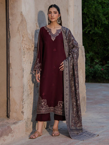 Soft Dhanak 3 Piece Embroidered with Printed pashmina wool Shawl