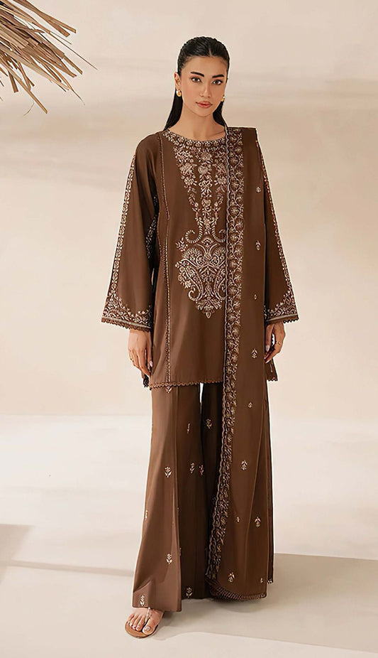 Elegant Dhanak 3 Piece Embroidered