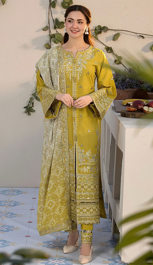 Premium Dhanak 3 Piece Embroidered