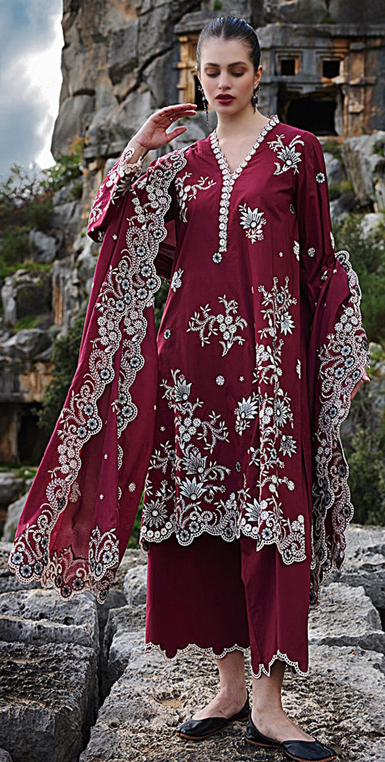 Elegant Dhanak 3 Piece Embroidered