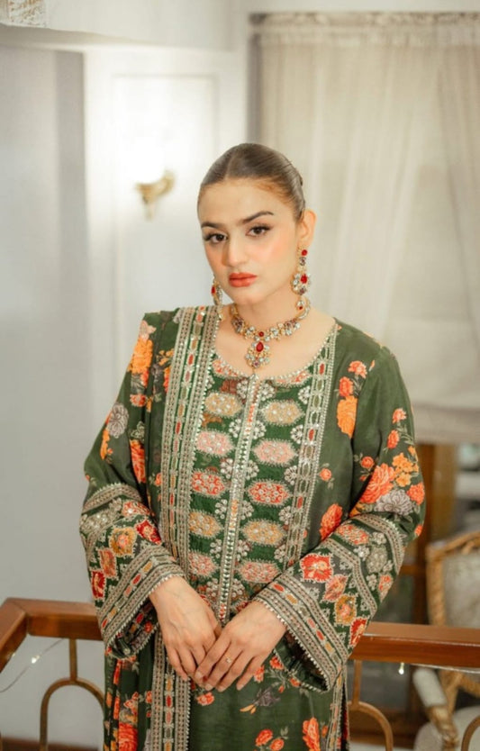 Elegant Shemoze Silk 3 Piece Embroidered