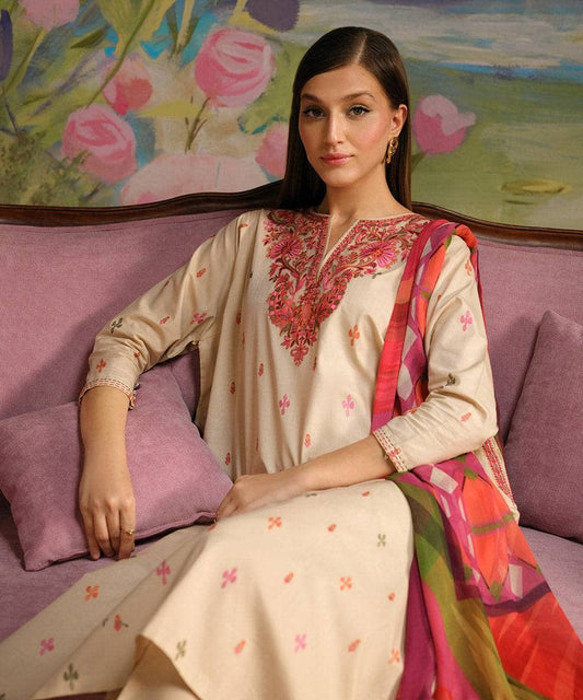 Elegant Dhanak 3 Piece Embroidered