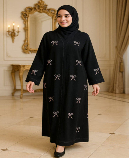 Elegant Abaya With Bow Embroidery