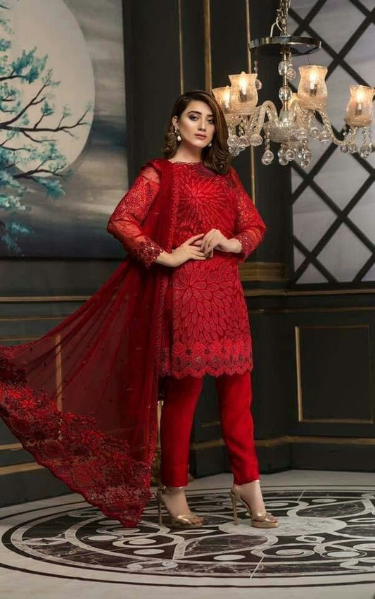 Elegant Dhanak 3 Piece Embroidered