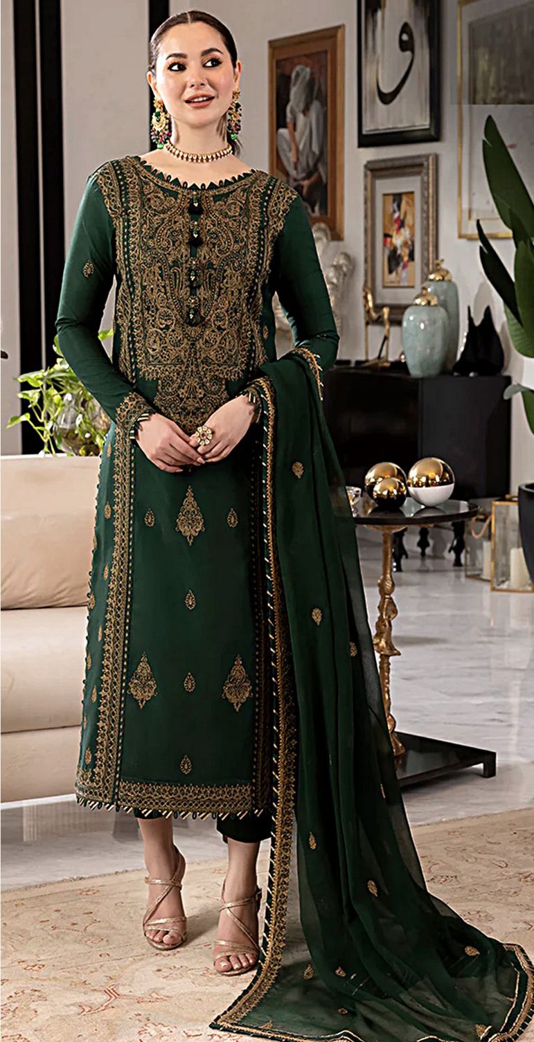 Elegant Dhanak 3 Piece Embroidered