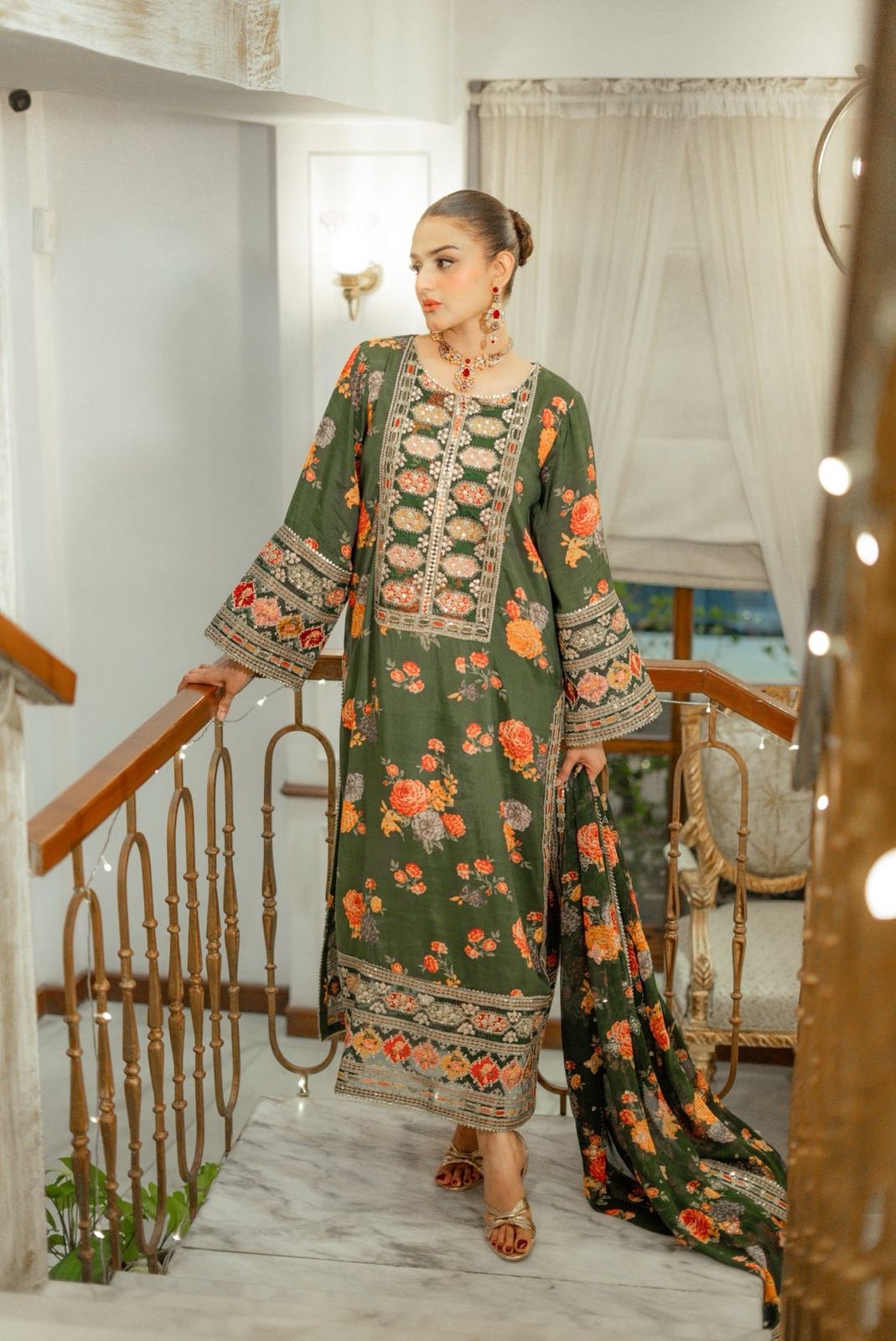 Elegant Shemoze Silk 3 Piece Embroidered