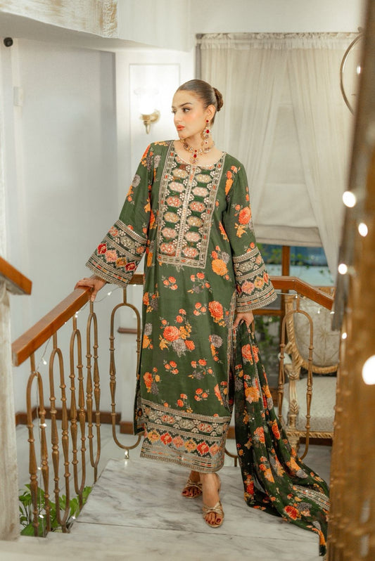 Elegant Shemoze Silk 3 Piece Embroidered