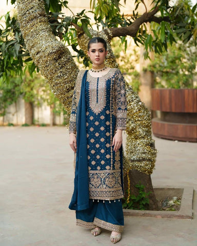 Premium Dhanak 3 Piece Embroidered