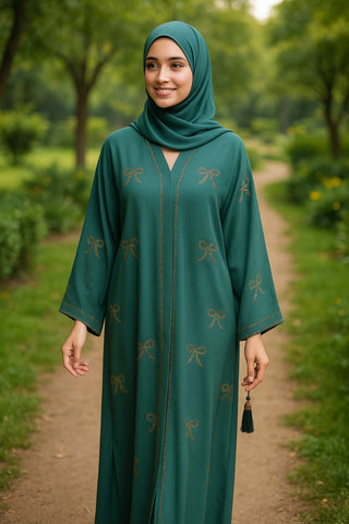 Elegant Abaya With Bow Embroidery