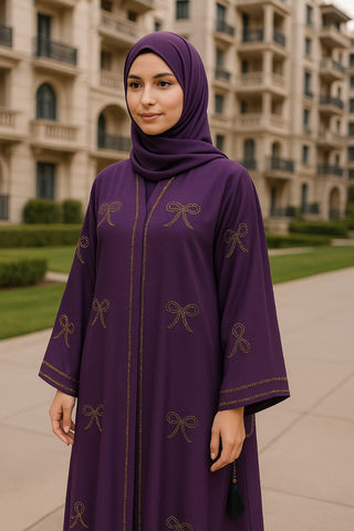 Elegant Abaya With Bow Embroidery