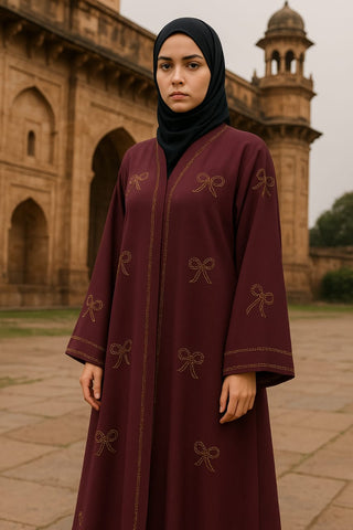 Elegant Abaya With Bow Embroidery