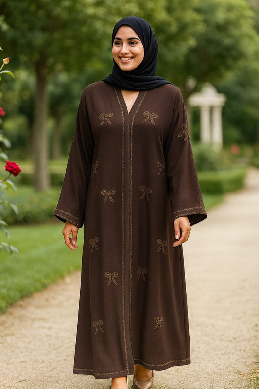 Elegant Abaya With Bow Embroidery