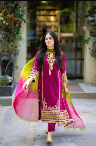 Luxury Dhanak 3 Piece Embroidered