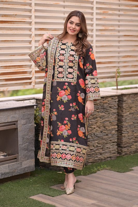 Premium Shemoz Silk 3 Piece Embroidered