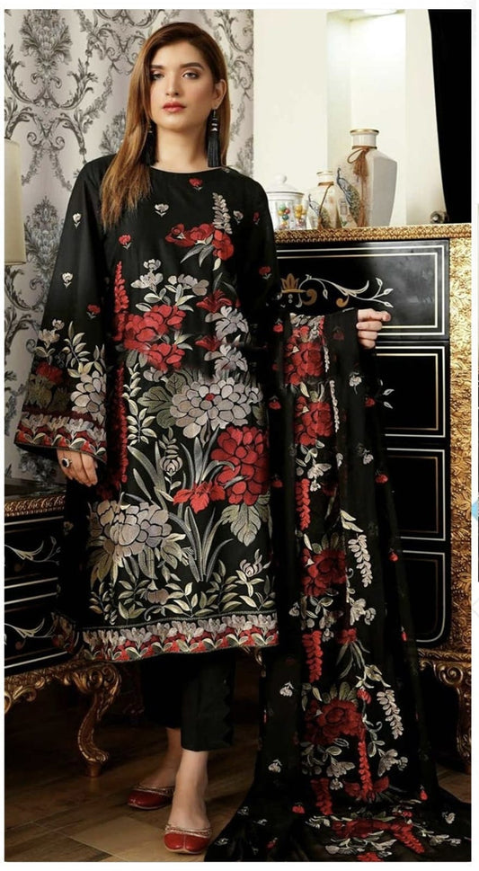 Elegant Dhanak 3 Piece Embroidered