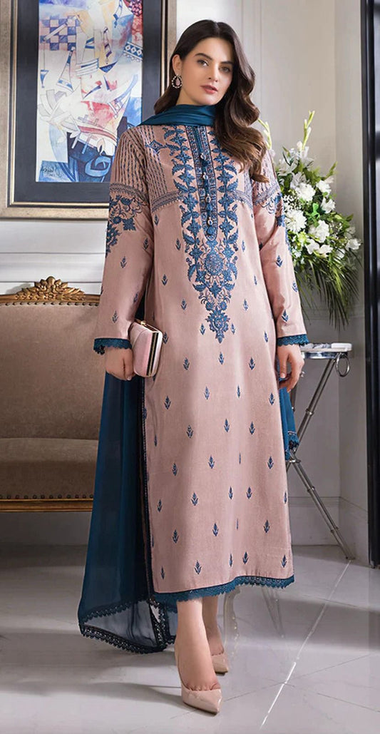 Elegant Dhanak 3 Piece Embroidered