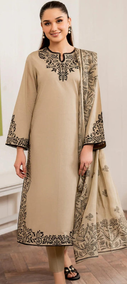 Elegant Dhanak 3 Piece Embroidered