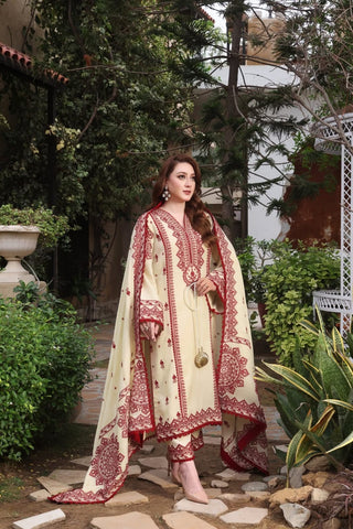 Elegant Dhanak 3 Piece Embroidered